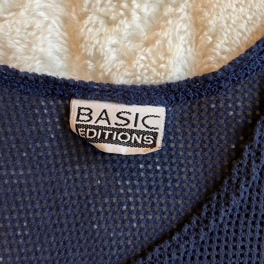 BASIC EDITIONS navy blue mesh tank top L/XL - Picture 3 of 5